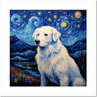 Kuvasz Painted by Vincent Van Gogh The Starry Night style Posters and Art